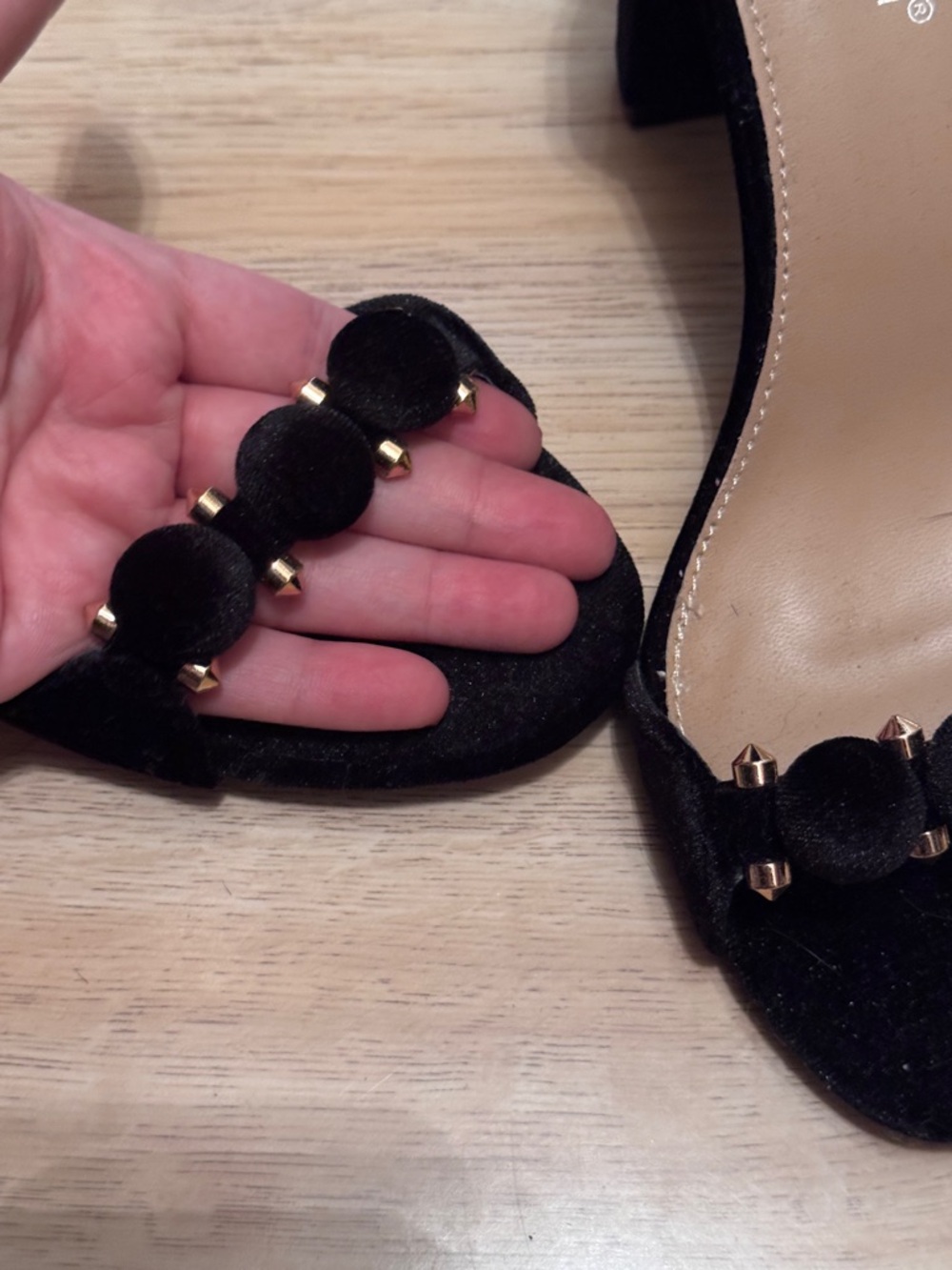 Black Studded Block Heel Sandals - Picture 6 of 8